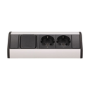 141187 - Furniture socket with switch, silver-black, Schuko A set of three network sockets with grounding and current circuit's diaphragms with a switch, ideal for mounting in cabinets, display cases and display cabinets.