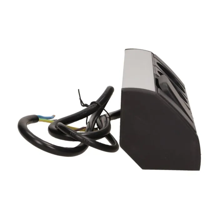 141187 - Furniture socket with switch, silver-black, Schuko A set of three network sockets with grounding and current circuit's diaphragms with a switch, ideal for mounting in cabinets, display cases and display cabinets.