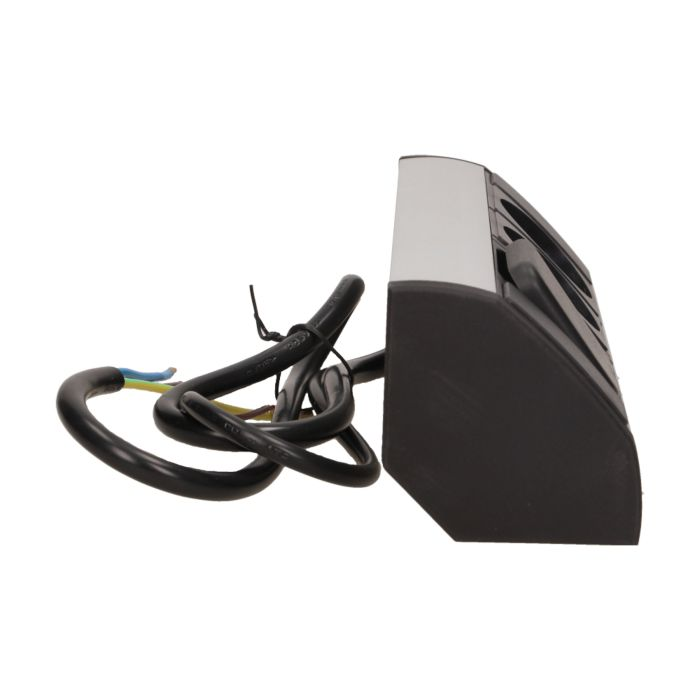 141187 - Furniture socket with switch, silver-black, Schuko A set of three network sockets with grounding and current circuit's diaphragms with a switch, ideal for mounting in cabinets, display cases and display cabinets.