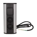 141187 - Furniture socket with switch, silver-black, Schuko A set of three network sockets with grounding and current circuit's diaphragms with a switch, ideal for mounting in cabinets, display cases and display cabinets.