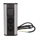 141187 - Furniture socket with switch, silver-black, Schuko A set of three network sockets with grounding and current circuit's diaphragms with a switch, ideal for mounting in cabinets, display cases and display cabinets.