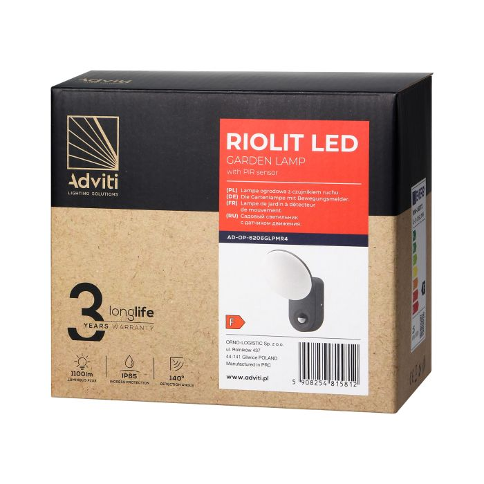 140788 - RIOLIT LED 15W, grey garden luminaire with motion sensor, 1100lm, IP65, 4000K