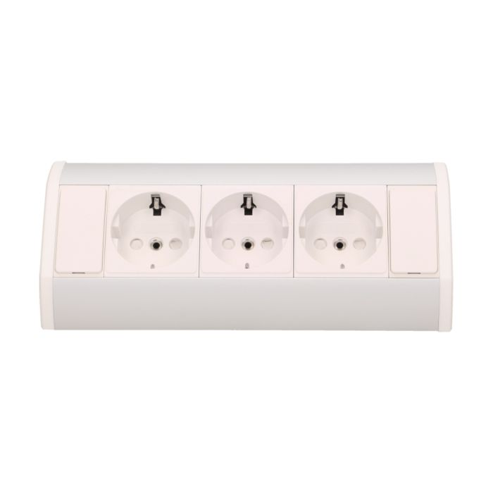141184 - Furniture socket, silver-white, Schuko A set of three network sockets with grounding and current circuit's diaphragms, ideal for mounting in cabinets, display cases and display cabinets.