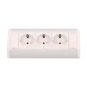 141184 - Furniture socket, silver-white, Schuko A set of three network sockets with grounding and current circuit's diaphragms, ideal for mounting in cabinets, display cases and display cabinets.