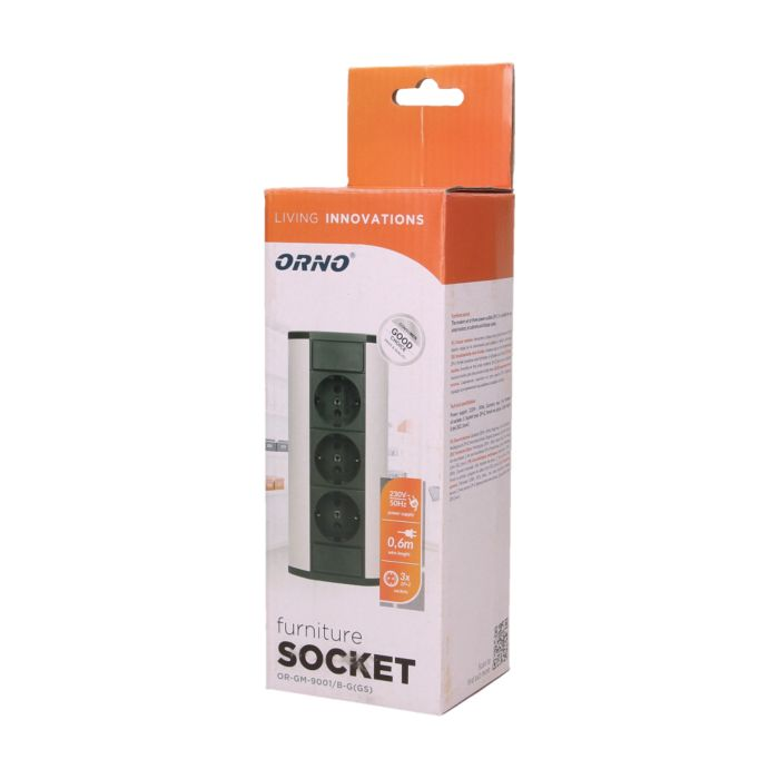 141183 - Furniture socket, silver-black, Schuko A set of three network sockets with grounding and current circuit's diaphragms, ideal for mounting in cabinets, display cases and display cabinets.
