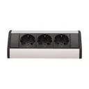 141183 - Furniture socket, silver-black, Schuko A set of three network sockets with grounding and current circuit's diaphragms, ideal for mounting in cabinets, display cases and display cabinets.