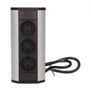 141183 - Furniture socket, silver-black, Schuko A set of three network sockets with grounding and current circuit's diaphragms, ideal for mounting in cabinets, display cases and display cabinets.