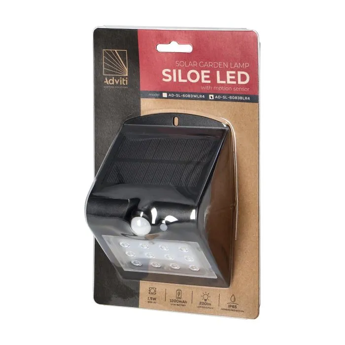 140802 - LED solar garden lamp SILOE with motion sensor, black 220lm, IP65,4000K, white