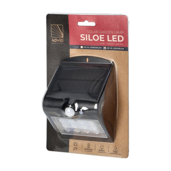 140802 - LED solar garden lamp SILOE with motion sensor, black 220lm, IP65,4000K, white