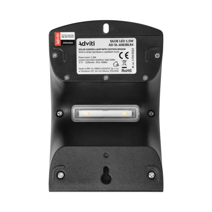 140802 - LED solar garden lamp SILOE with motion sensor, black 220lm, IP65,4000K, white