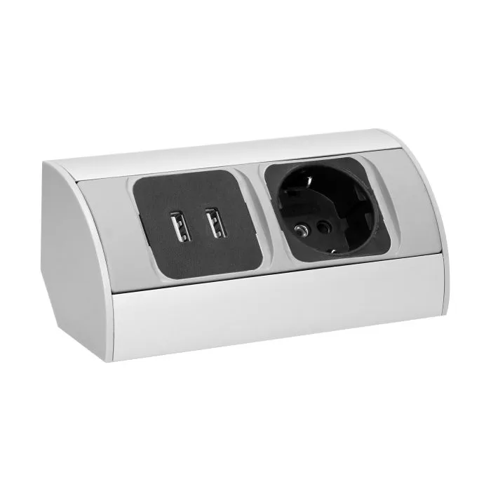 141182 - Under-cabinet electrical socket with USB charger, Schuko 1x230V; 2xUSB, 230V/16A, USB: 5V DC/2A