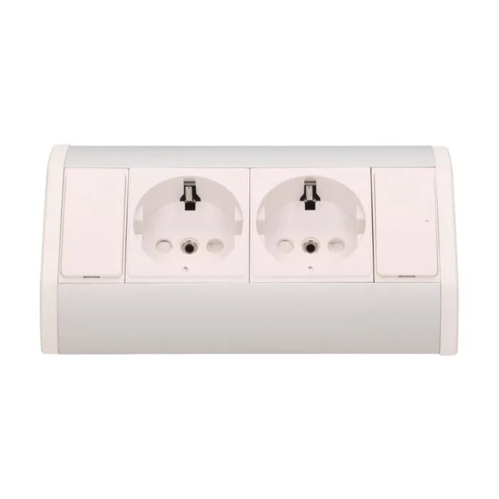 141181 - Furniture socket, silver-white, Schuko A set of two network sockets with grounding and current circuit's diaphragms, ideal for mounting in cabinets, display cases and display cabinets.