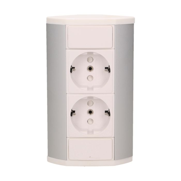 141181 - Furniture socket, silver-white, Schuko A set of two network sockets with grounding and current circuit's diaphragms, ideal for mounting in cabinets, display cases and display cabinets.