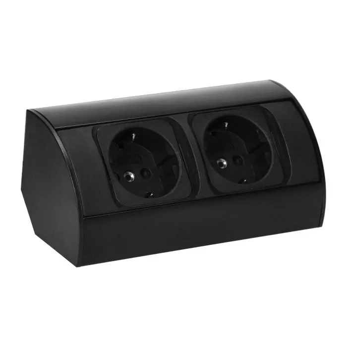 141180 - Under-cabinet electrical socket, black 2x2P+E (Schuko); for use in furniture, glass-cases; easy to assembly; black