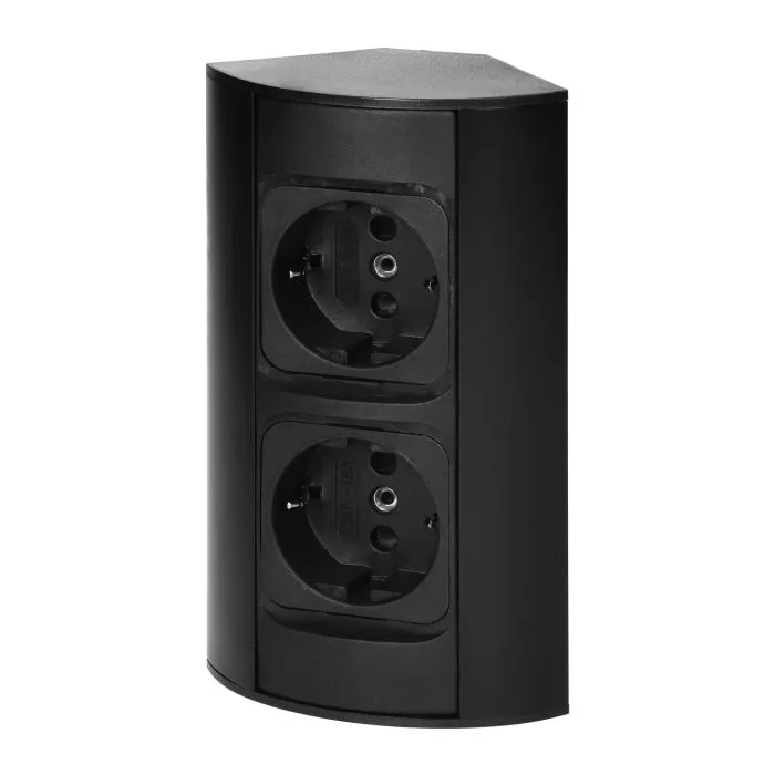 141180 - Under-cabinet electrical socket, black 2x2P+E (Schuko); for use in furniture, glass-cases; easy to assembly; black