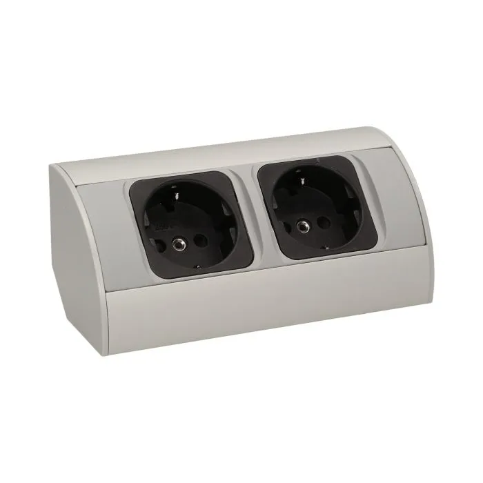 141179 - Under-cabinet electrical socket, grey, Schuko 2x230V; for use in furniture, glass-cases; easy to assembly