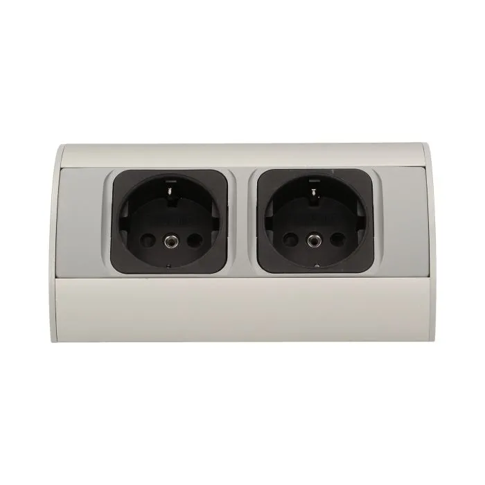 141179 - Under-cabinet electrical socket, grey, Schuko 2x230V; for use in furniture, glass-cases; easy to assembly