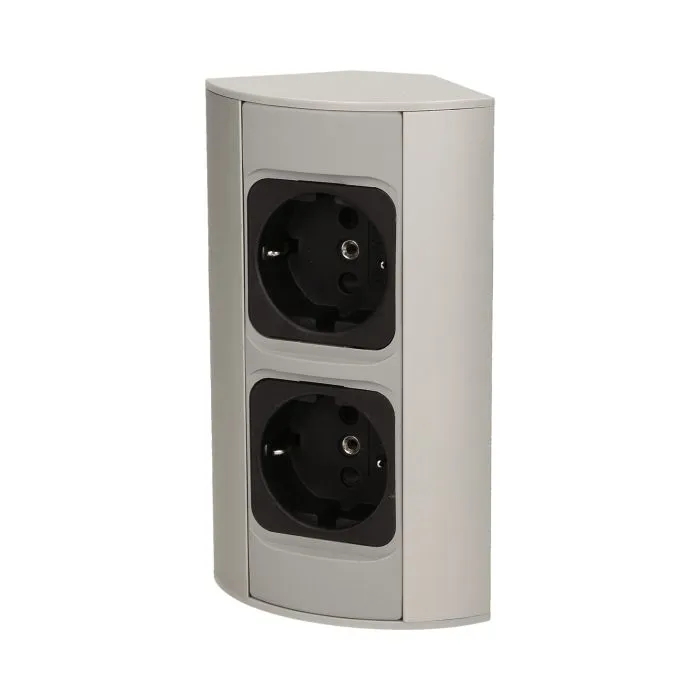 141179 - Under-cabinet electrical socket, grey, Schuko 2x230V; for use in furniture, glass-cases; easy to assembly