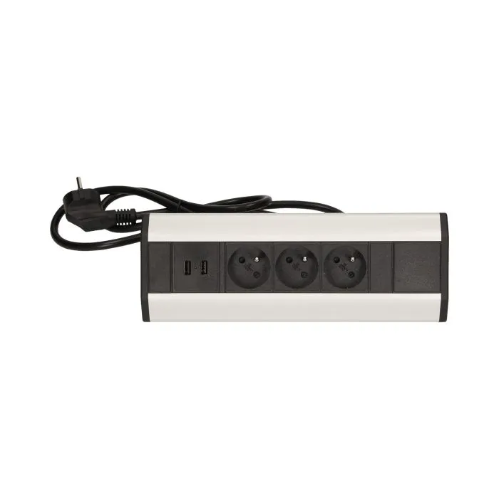 141177 - Furniture socket with USB charger and 1.8m cable 3 x 230V AC/16A; 3680W; IP20; 2xUSB; cabel lenght 1,8 m