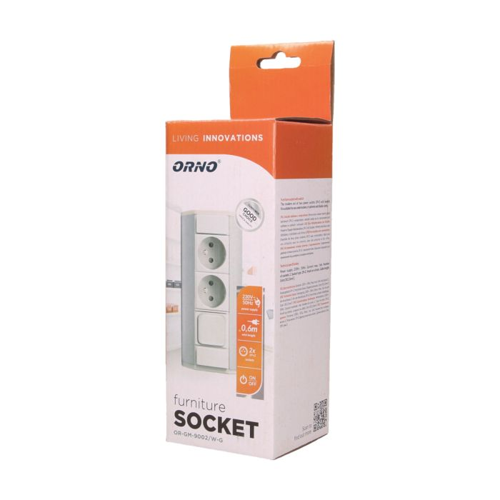 141175 - Furniture socket with switch, silver-white A set of three network sockets with grounding and current circuit's diaphragms with a switch, ideal for mounting in cabinets, display cases and display cabinets.