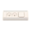 141175 - Furniture socket with switch, silver-white A set of three network sockets with grounding and current circuit's diaphragms with a switch, ideal for mounting in cabinets, display cases and display cabinets.