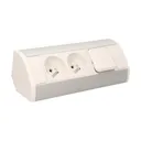 141175 - Furniture socket with switch, silver-white A set of three network sockets with grounding and current circuit's diaphragms with a switch, ideal for mounting in cabinets, display cases and display cabinets.