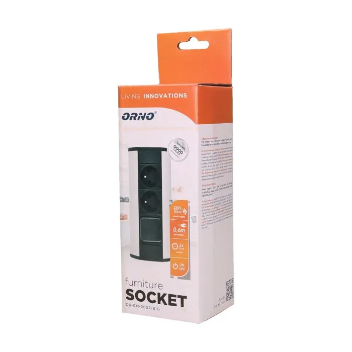 141174 - Furniture socket with switch, silver-black A set of three network sockets with grounding and current circuit's diaphragms with a switch, ideal for mounting in cabinets, display cases and display cabinets.