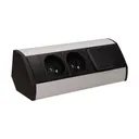141174 - Furniture socket with switch, silver-black A set of three network sockets with grounding and current circuit's diaphragms with a switch, ideal for mounting in cabinets, display cases and display cabinets.