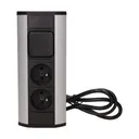 141174 - Furniture socket with switch, silver-black A set of three network sockets with grounding and current circuit's diaphragms with a switch, ideal for mounting in cabinets, display cases and display cabinets.