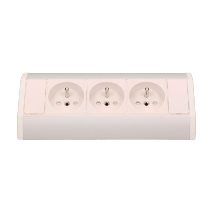 141171 - Furniture socket, silver-white A set of three network sockets with grounding and current circuit's diaphragms, ideal for mounting in cabinets, display cases and display cabinets.