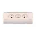 141171 - Furniture socket, silver-white A set of three network sockets with grounding and current circuit's diaphragms, ideal for mounting in cabinets, display cases and display cabinets.