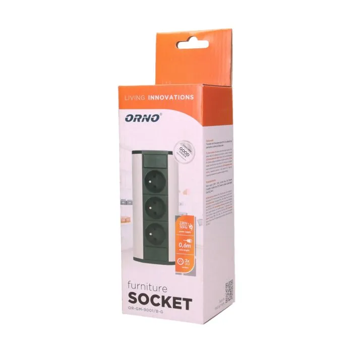 141170 - Furniture socket, silver-black A set of three network sockets with grounding and current circuit's diaphragms, ideal for mounting in cabinets, display cases and display cabinets.