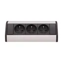 141170 - Furniture socket, silver-black A set of three network sockets with grounding and current circuit's diaphragms, ideal for mounting in cabinets, display cases and display cabinets.