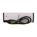 141170 - Furniture socket, silver-black A set of three network sockets with grounding and current circuit's diaphragms, ideal for mounting in cabinets, display cases and display cabinets.