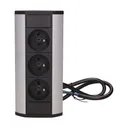 141170 - Furniture socket, silver-black A set of three network sockets with grounding and current circuit's diaphragms, ideal for mounting in cabinets, display cases and display cabinets.