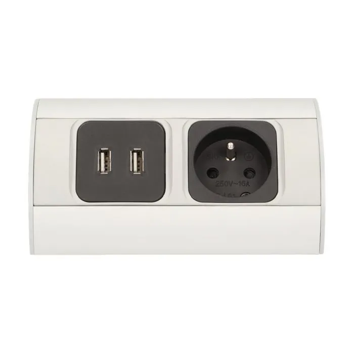 141168 - Under-cabinet electrical socket with USB charger 1x230V; 2xUSB, 230V/16A, USB: 5V DC/2A