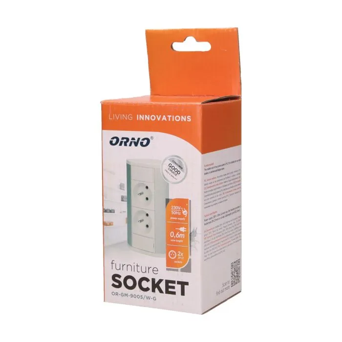 141167 - Furniture socket, silver-white A set of two network sockets with grounding and current circuit's diaphragms, ideal for mounting in cabinets, display cases and display cabinets.