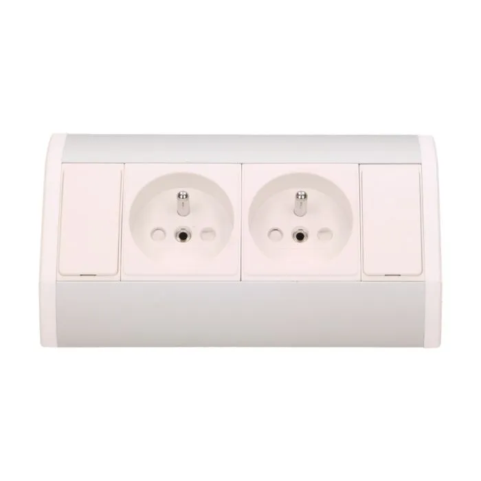 141167 - Furniture socket, silver-white A set of two network sockets with grounding and current circuit's diaphragms, ideal for mounting in cabinets, display cases and display cabinets.