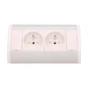 141167 - Furniture socket, silver-white A set of two network sockets with grounding and current circuit's diaphragms, ideal for mounting in cabinets, display cases and display cabinets.