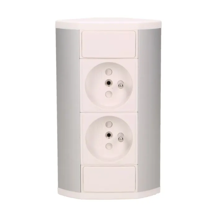 141167 - Furniture socket, silver-white A set of two network sockets with grounding and current circuit's diaphragms, ideal for mounting in cabinets, display cases and display cabinets.