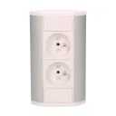 141167 - Furniture socket, silver-white A set of two network sockets with grounding and current circuit's diaphragms, ideal for mounting in cabinets, display cases and display cabinets.