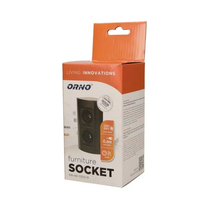 141166 - Under-cabinet electrical socket, black 2x230V; for use in furniture, glass-cases; easy to assembly; black