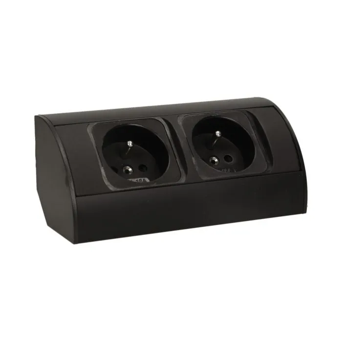 141166 - Under-cabinet electrical socket, black 2x230V; for use in furniture, glass-cases; easy to assembly; black