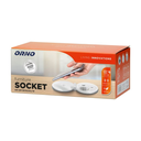 141159 - Recessed desk socket, white, Schuko Ø8cm with induction charger, 2 USB ports (A, C) for quick charging and 1.8m cable with cable gland, 2,4A 5V