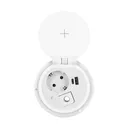 141159 - Recessed desk socket, white, Schuko Ø8cm with induction charger, 2 USB ports (A, C) for quick charging and 1.8m cable with cable gland, 2,4A 5V