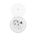 141159 - Recessed desk socket, white, Schuko Ø8cm with induction charger, 2 USB ports (A, C) for quick charging and 1.8m cable with cable gland, 2,4A 5V