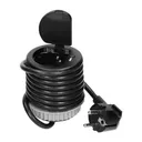 141156 - Flush-fitted furniture socket, black, Schuko Ø6cm with protective cover, USB charger and 1.9m cable, 1x2P+E, 1xUSB