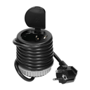 141156 - Flush-fitted furniture socket, black, Schuko Ø6cm with protective cover, USB charger and 1.9m cable, 1x2P+E, 1xUSB