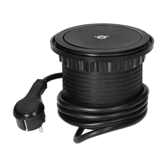 141152 - Recessed furniture sockets Ø10cm, Schuko with inductive charger, USB charger and 1.5m, 3x2P+E (Schuko) cable, Qi 1.2.4 max. 10W, 2xUSB QC 3.0
