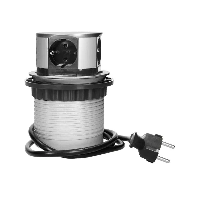 141149 - Flush-fitting furniture socket with 1.5m cable, Schuko 4 x 230V AC/16A; 3680W; IP20; cabel lenght 1,5 m
